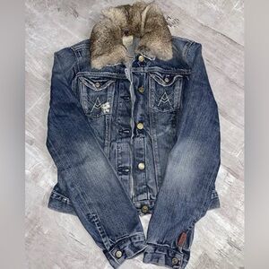 7 for all mankind denim jean jacket with removable fur collar size S/M